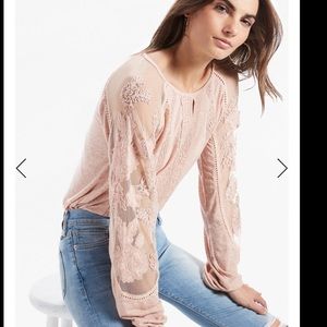 Lucky brand long sleeve lace top with embroidery